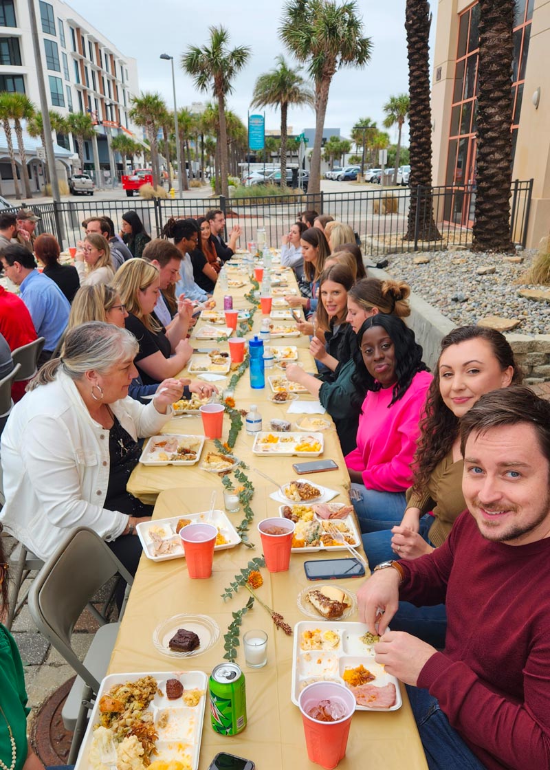 Huemans enjoying Thanksgiving lunch